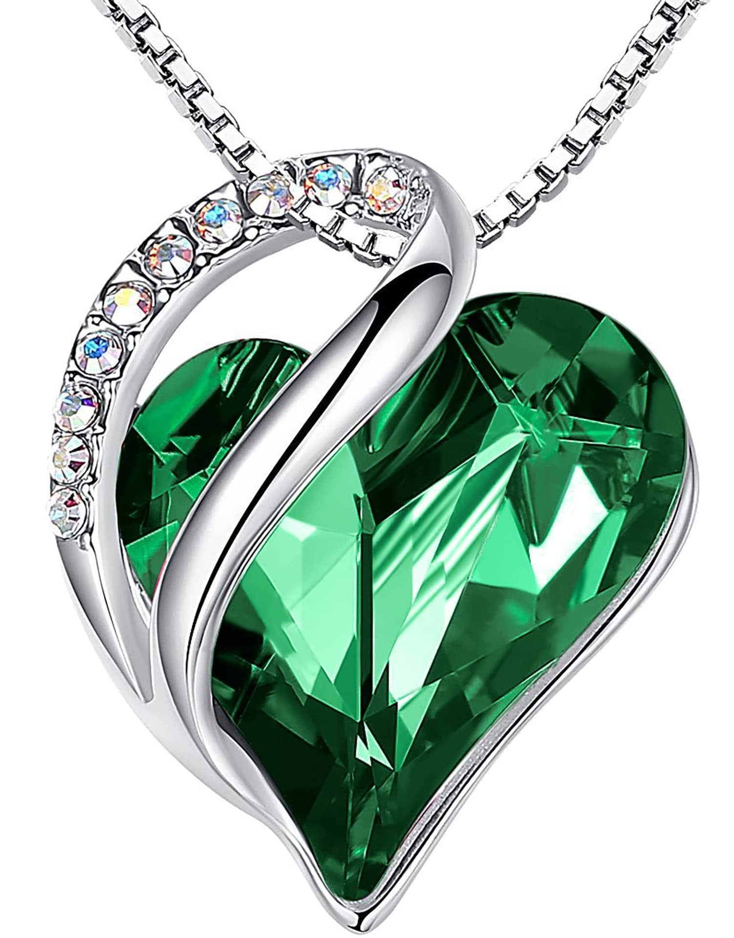 Sterling Silver Geometric Heart Shape Colorful Crystal Pendant Necklace For Women