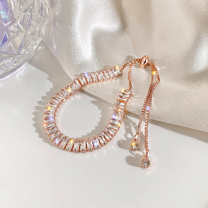 Pulsera de diamantes de imitación, estilo Ins, brillante, ajustable, joyería para mujer