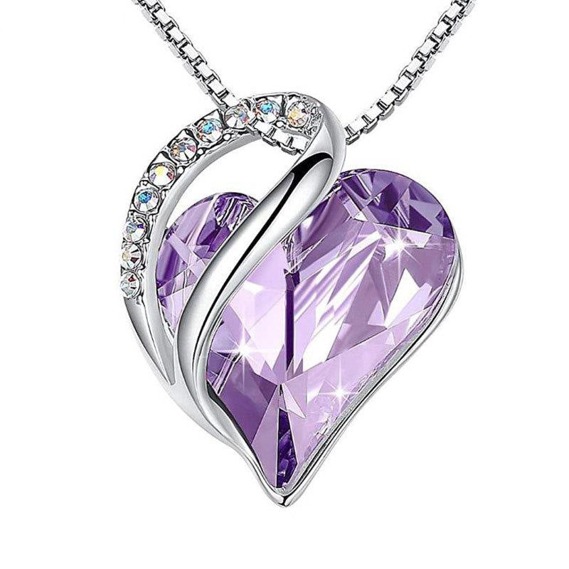 Sterling Silver Geometric Heart Shape Colorful Crystal Pendant Necklace For Women