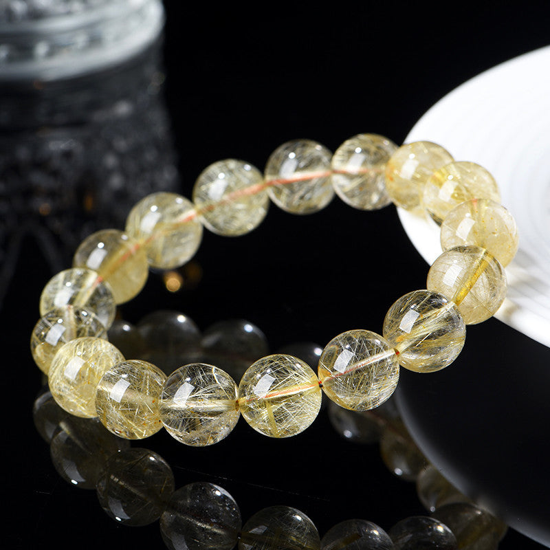 Natural Gold Rutilated Quartz Sago Cycas Honeysuckle Ball Bracelet
