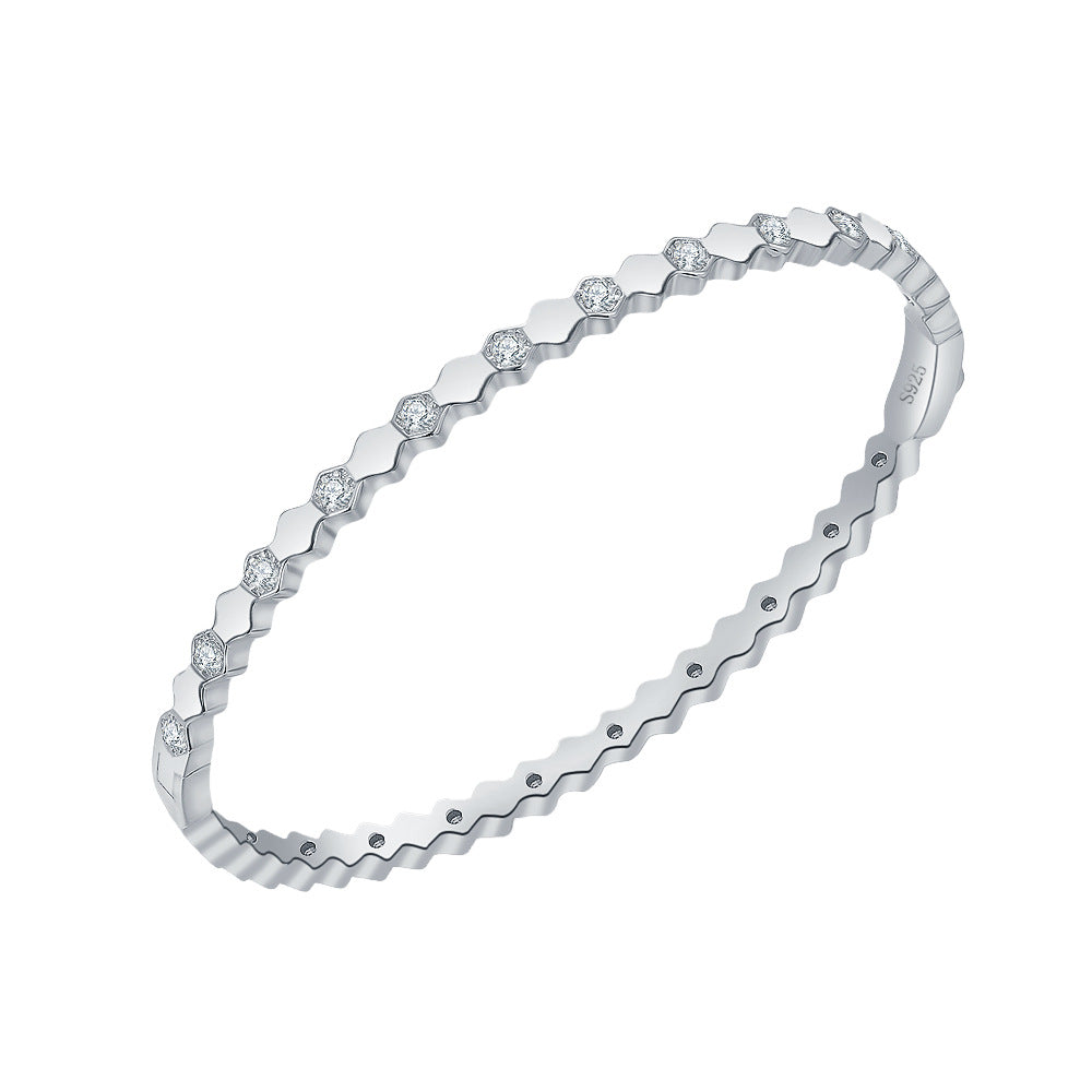 Hochwertiges 925er Silber Moissanit Wabenmuster Silberarmband