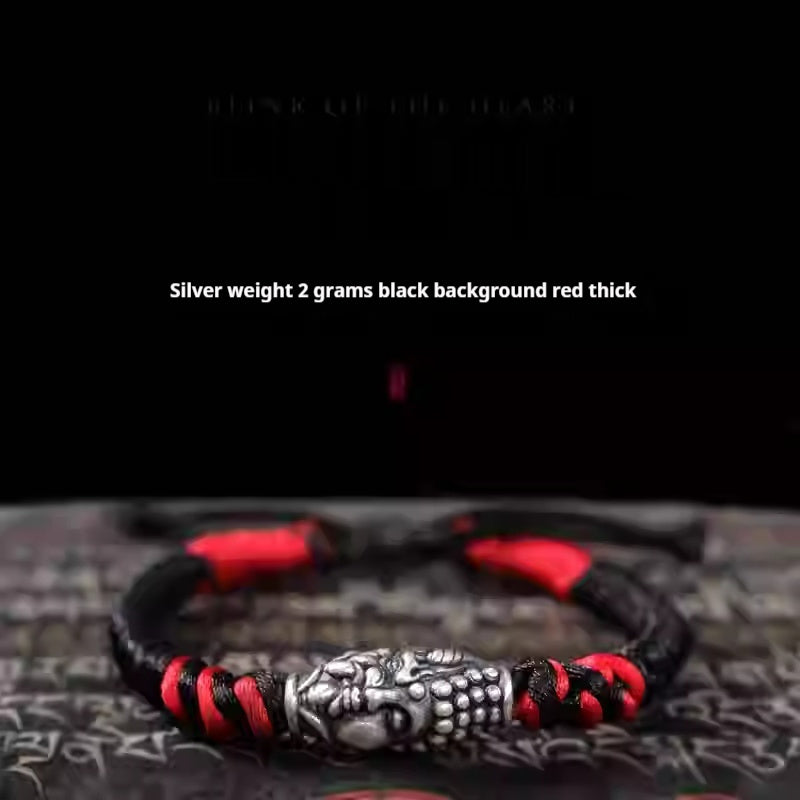Pulsera de hombre de plata de ley con cuerda roja trenzada