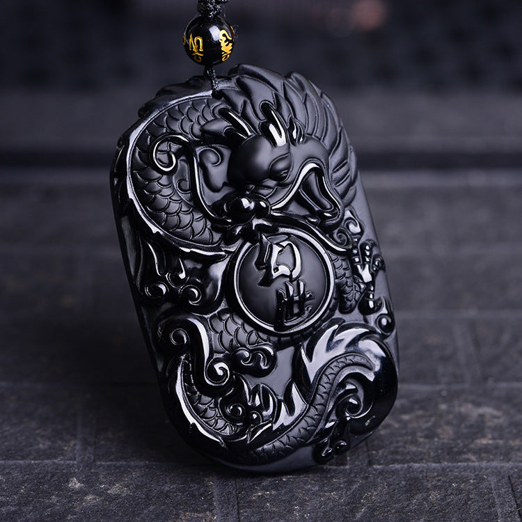Obsidian Anhänger Drachen Anhänger Halskette