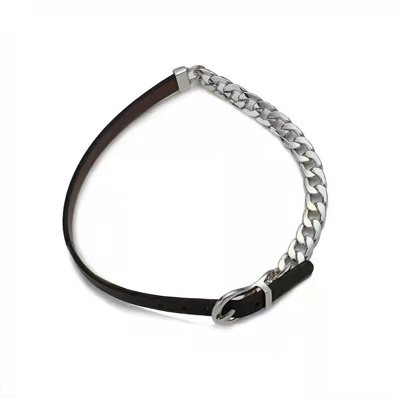 Punk Titan Stahl Cuban Chain Lederhalsbänder für Damen