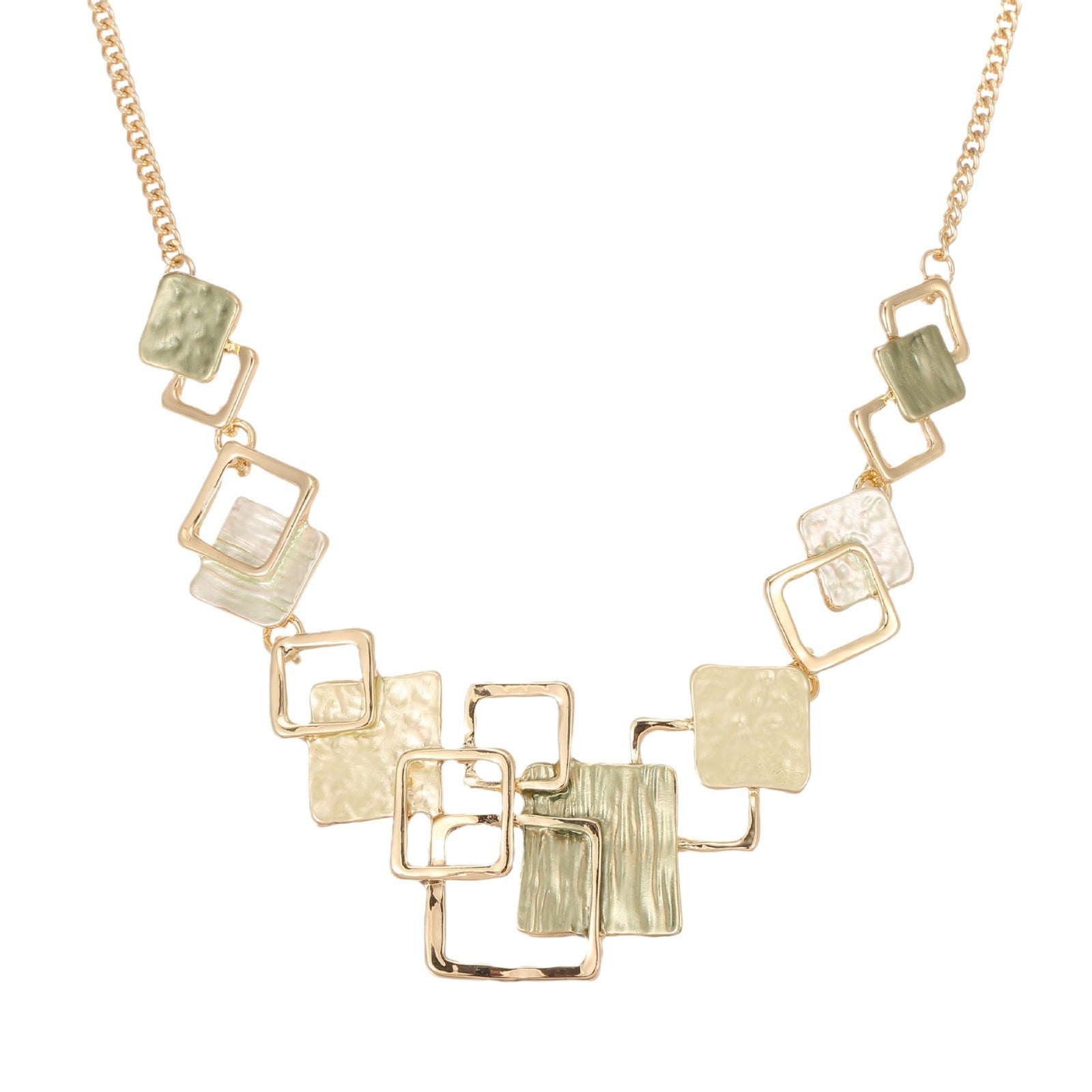 Conjunto de pendientes, pulsera y collar de cuadrados geométricos en pintura al óleo de color