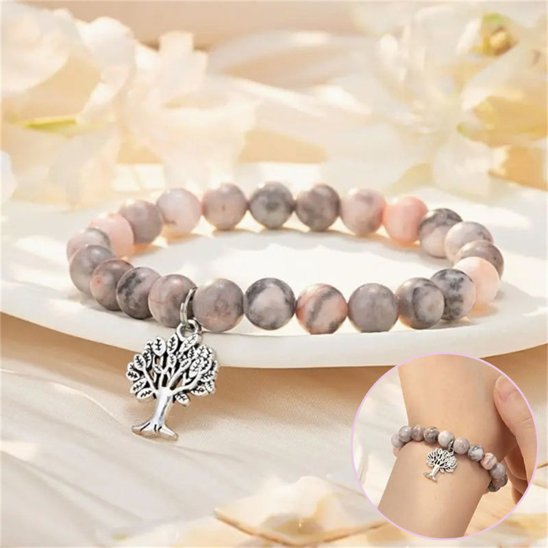 Moda Piedra Natural Rosa Roja Cebra Árbol de la Vida Regalos Pulsera Hermanas Mayor y Pequeña Joyería de Cumpleaños Pulsera para Niñas Regalo para Niña Niño