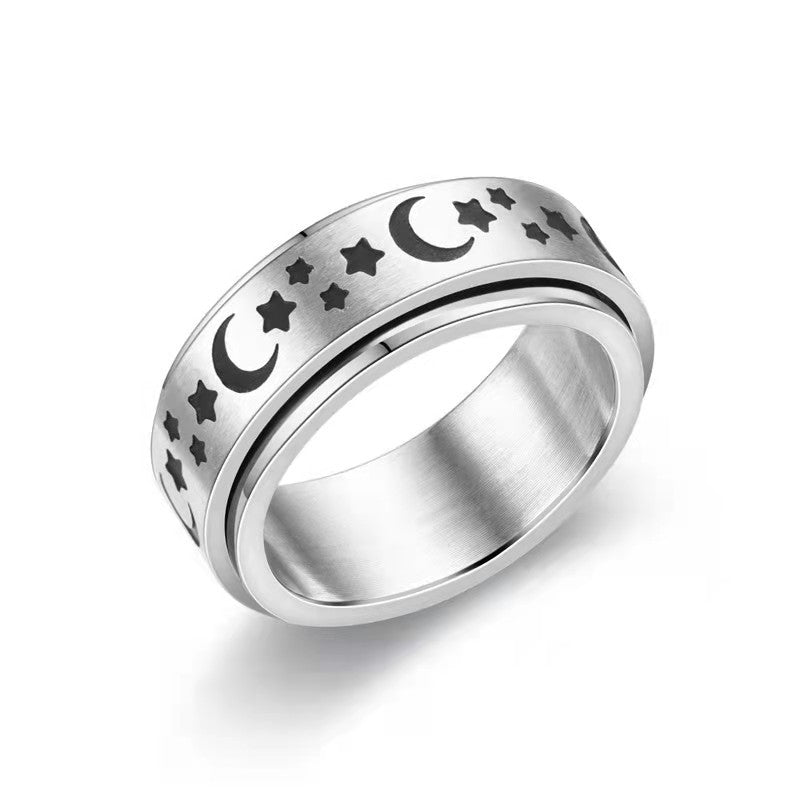 Stars And Moon Titanium Steel Rotatable Ring