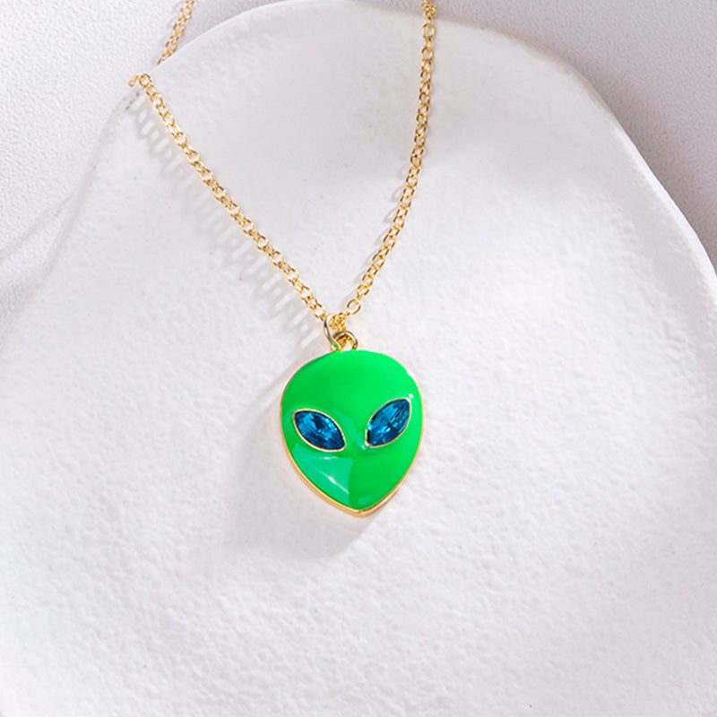 Halloween Vintage Emaille Alien-Gesichts-Anhänger-Halskette