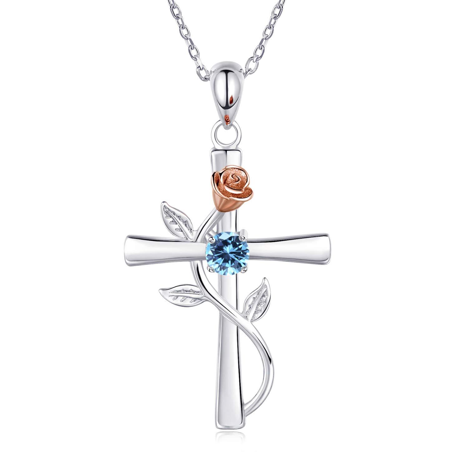 Rosenkreuz-Halskette mit Strass, modische Persönlichkeit, 12 Monats-Geburtsstein-Anhänger-Halskette für Valentinstag, Geburtstagsgeschenk