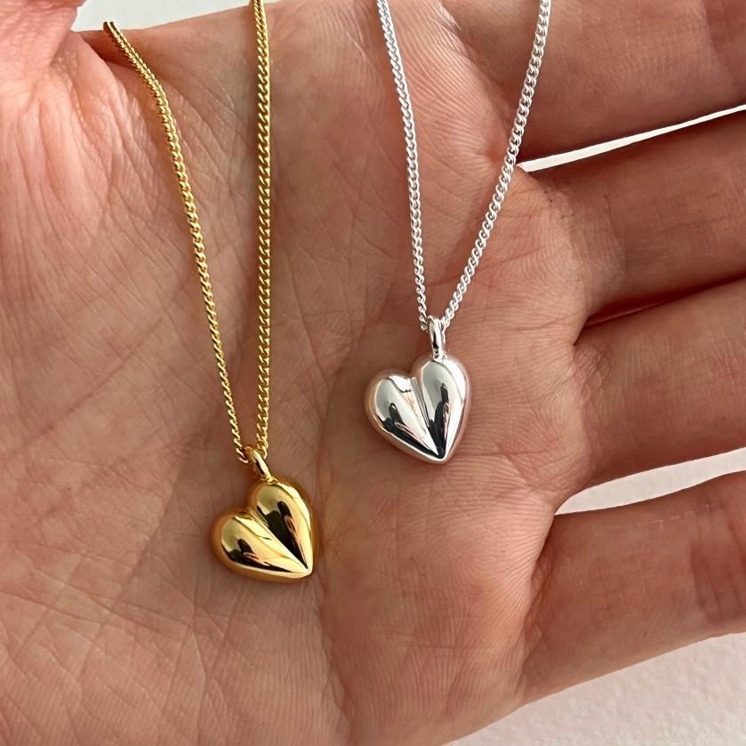 Collar Sencillo de Corazón Amoroso 925 en Plata de Ley con Adorno de Oro Tridimensional INS para Mujer