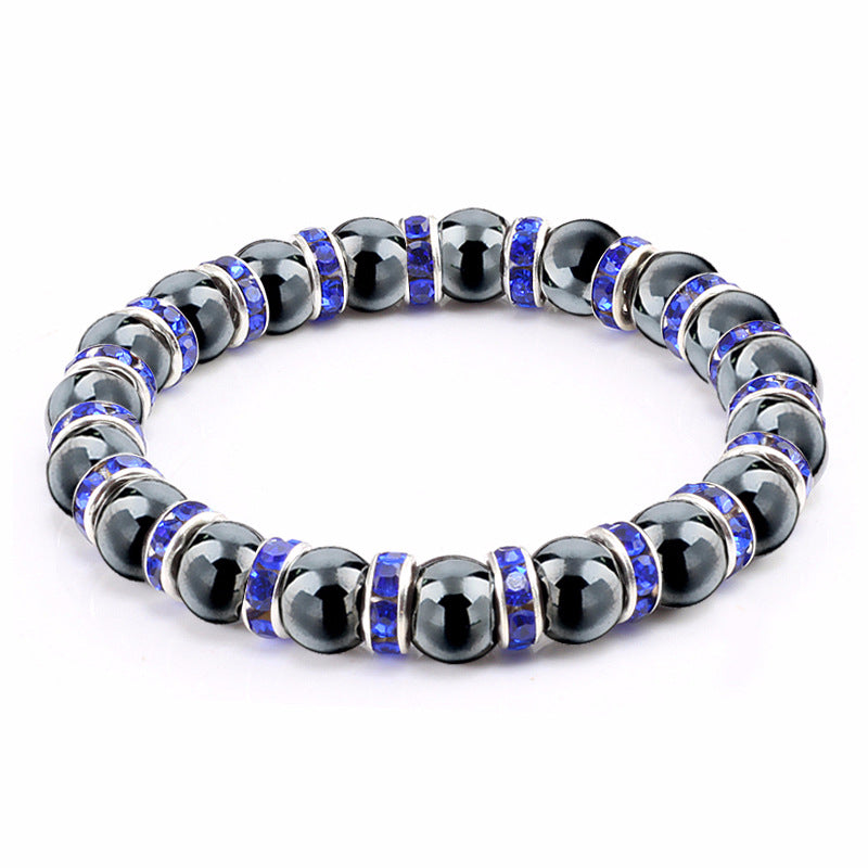 Haematite Beaded Bracelet Single Circle Couple Micro Inlay Rhinestones