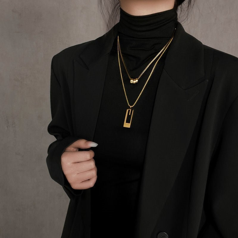 Women's Long Titanium Steel Pendant Sweater Necklace