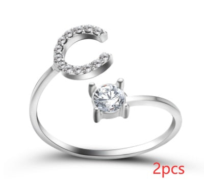 Nuevo Diseño Anillo Ajustable con Letra Inicial 26 Joyería de Moda para Mujeres Joyería Simple y Elegante