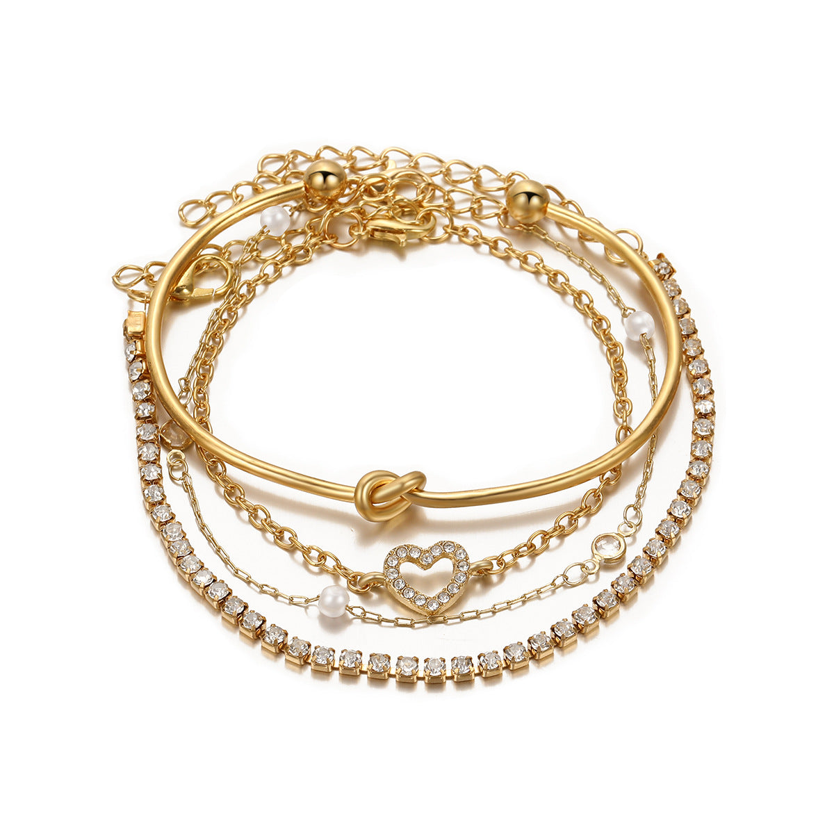 Creative Full Diamond Hollow Heart Bracelet Suit
