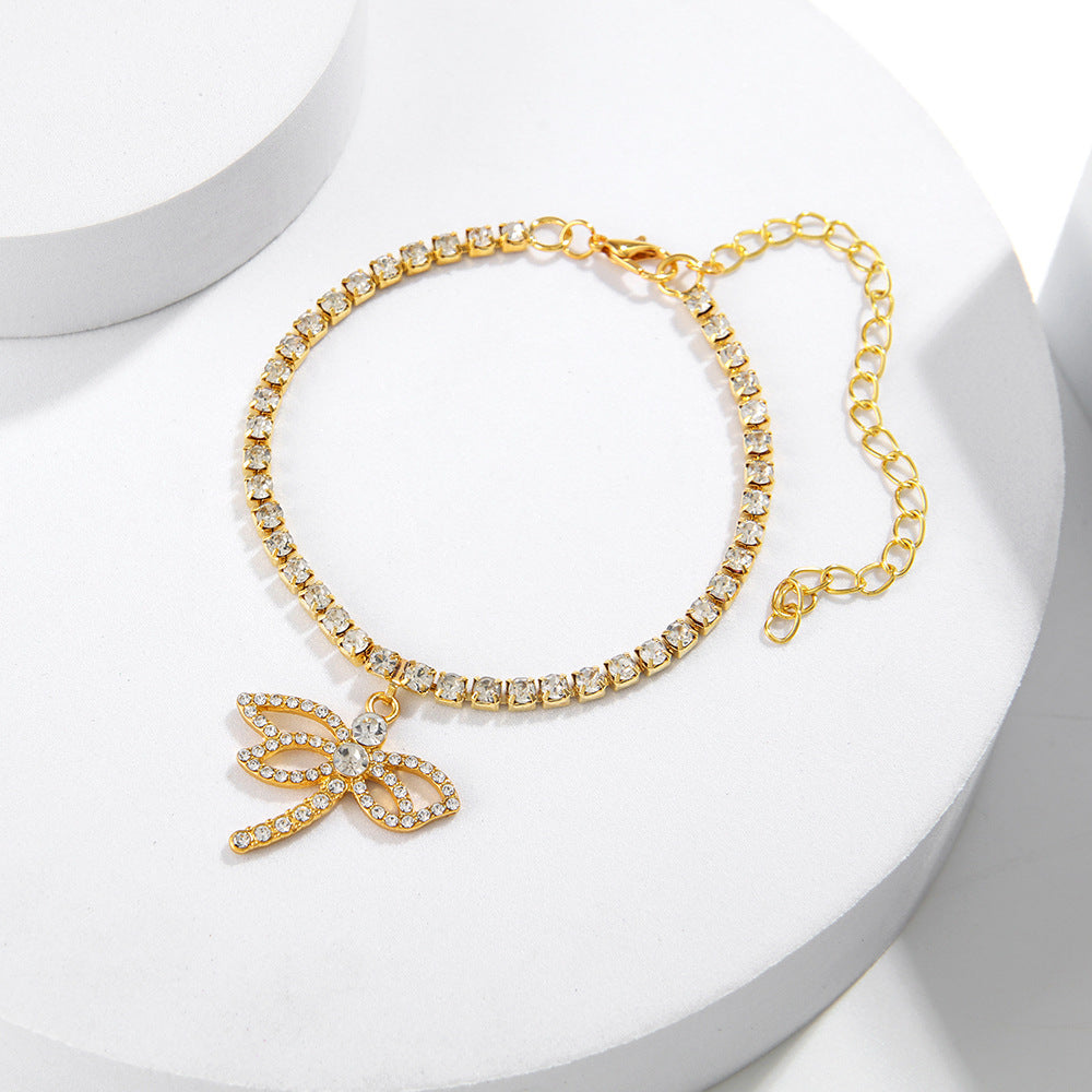 Novedosa Cadena de Tobillera de Diamantes de Imitación Brillante que Combina con Todo con Libélula Personalizada