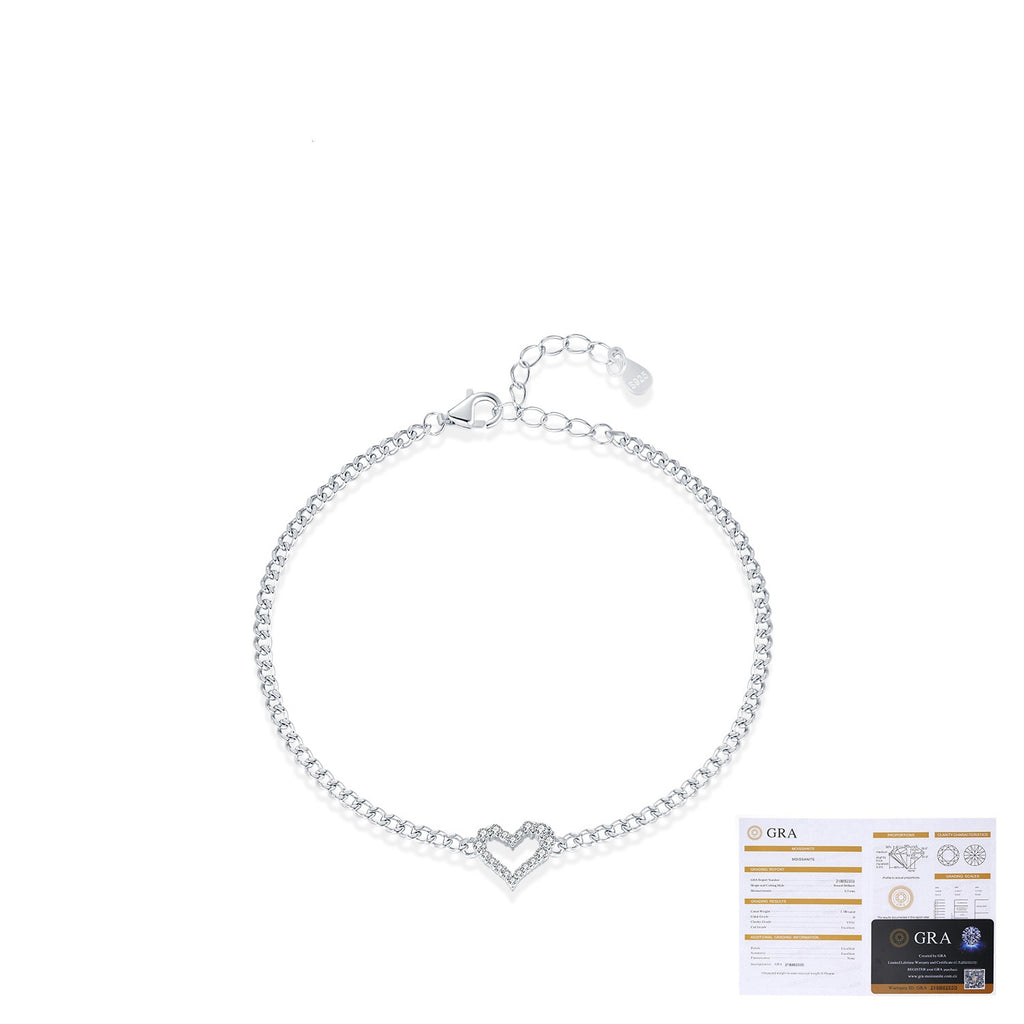 Moissanit S925 Sterlingsilber Diamant Unregelmäßiges Herzarmband