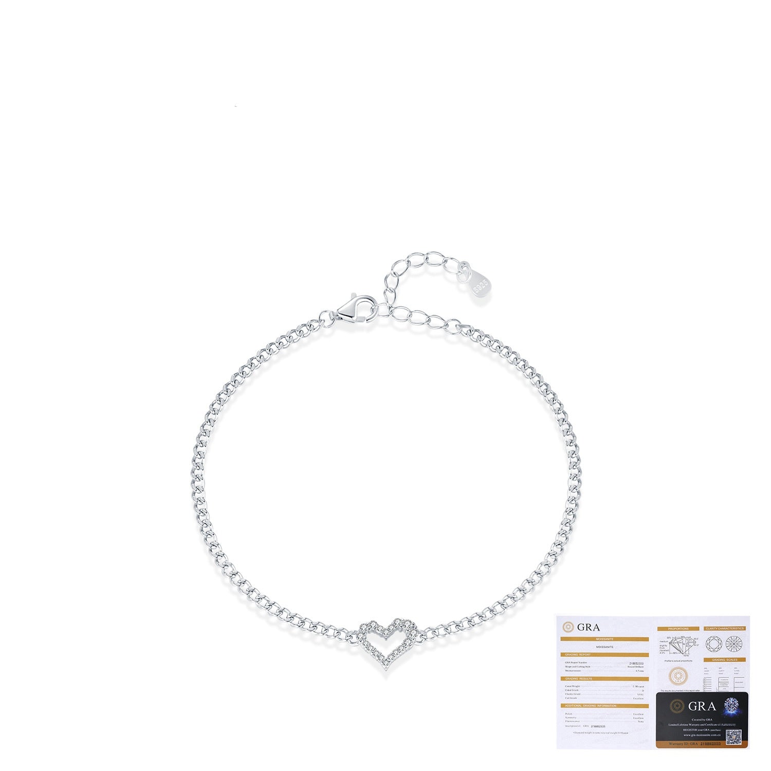 Moissanite S925 Sterling Silver Diamond Irregular Heart Bracelet
