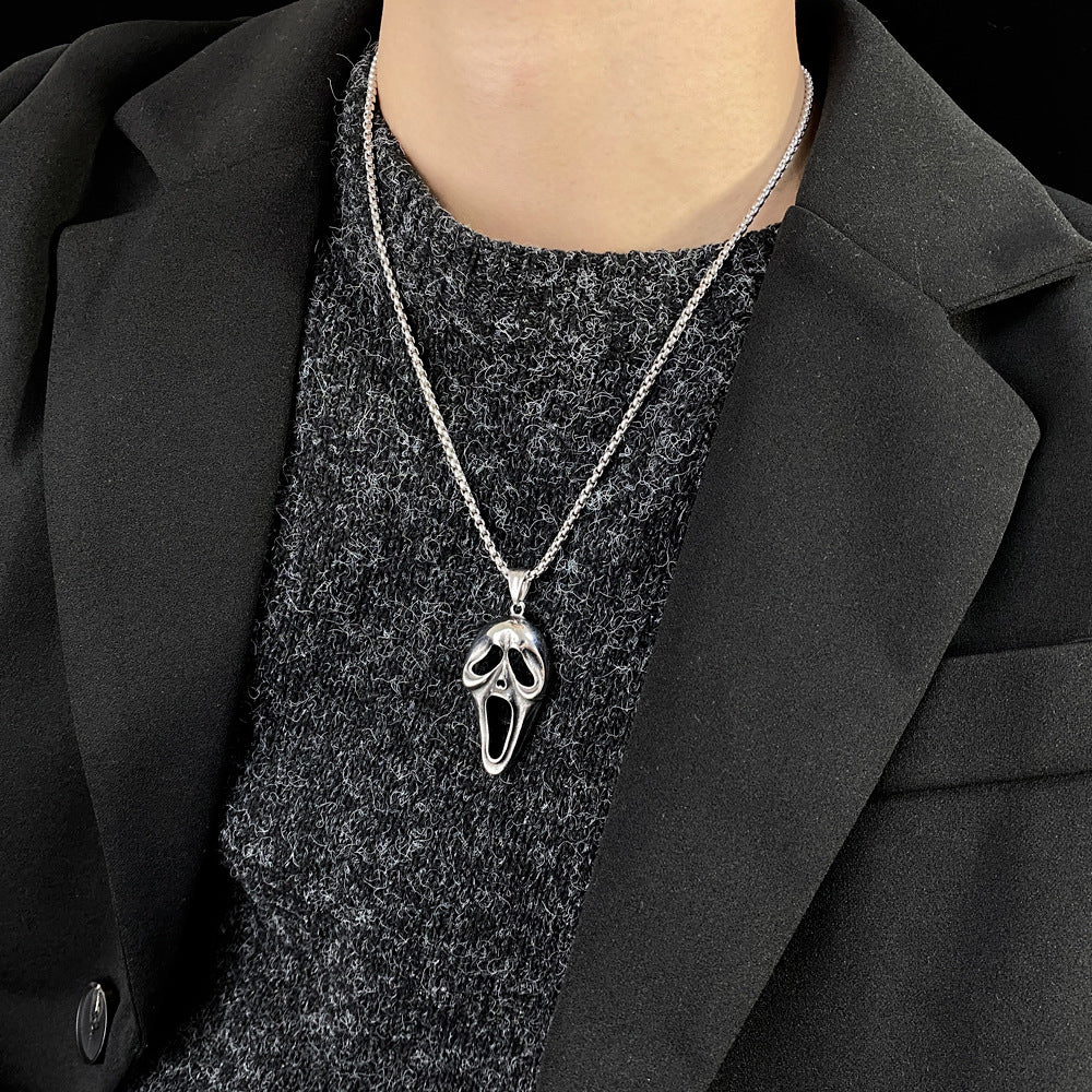 Collar de acero inoxidable con colgante de calavera gritando y personalidad