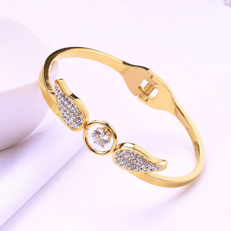 Pulsera de Acero Titanio Hueca Ángel Zircón Apertura de Resorte