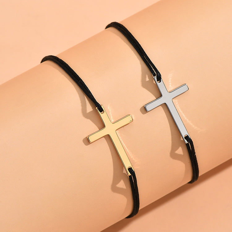 Europäisches und amerikanisches einfaches Legierungs-Kreuz-Wachsseil-Paararmband
