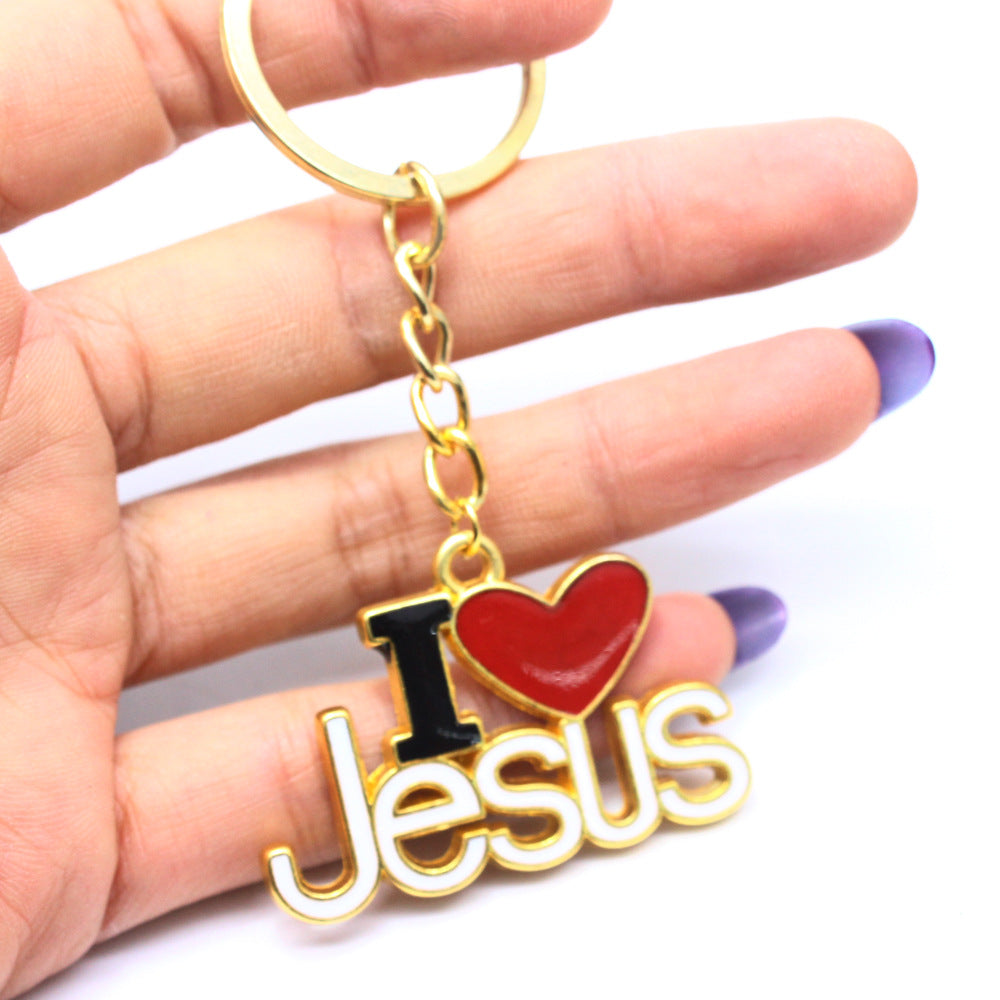 Llavero de anillo con colgante de plata envejecida "Love Cross"