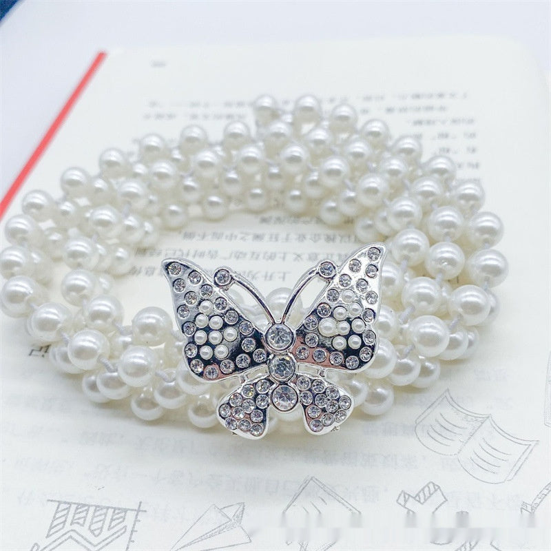 Joyería de moda para mujer, cadena de cintura con perlas blancas