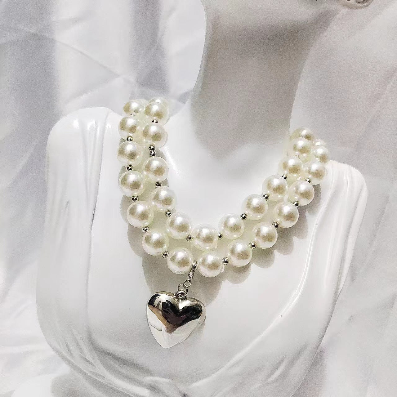 Mode Temperament Perlenkette Pfirsich Herz Vintage Pulloverkette Damen