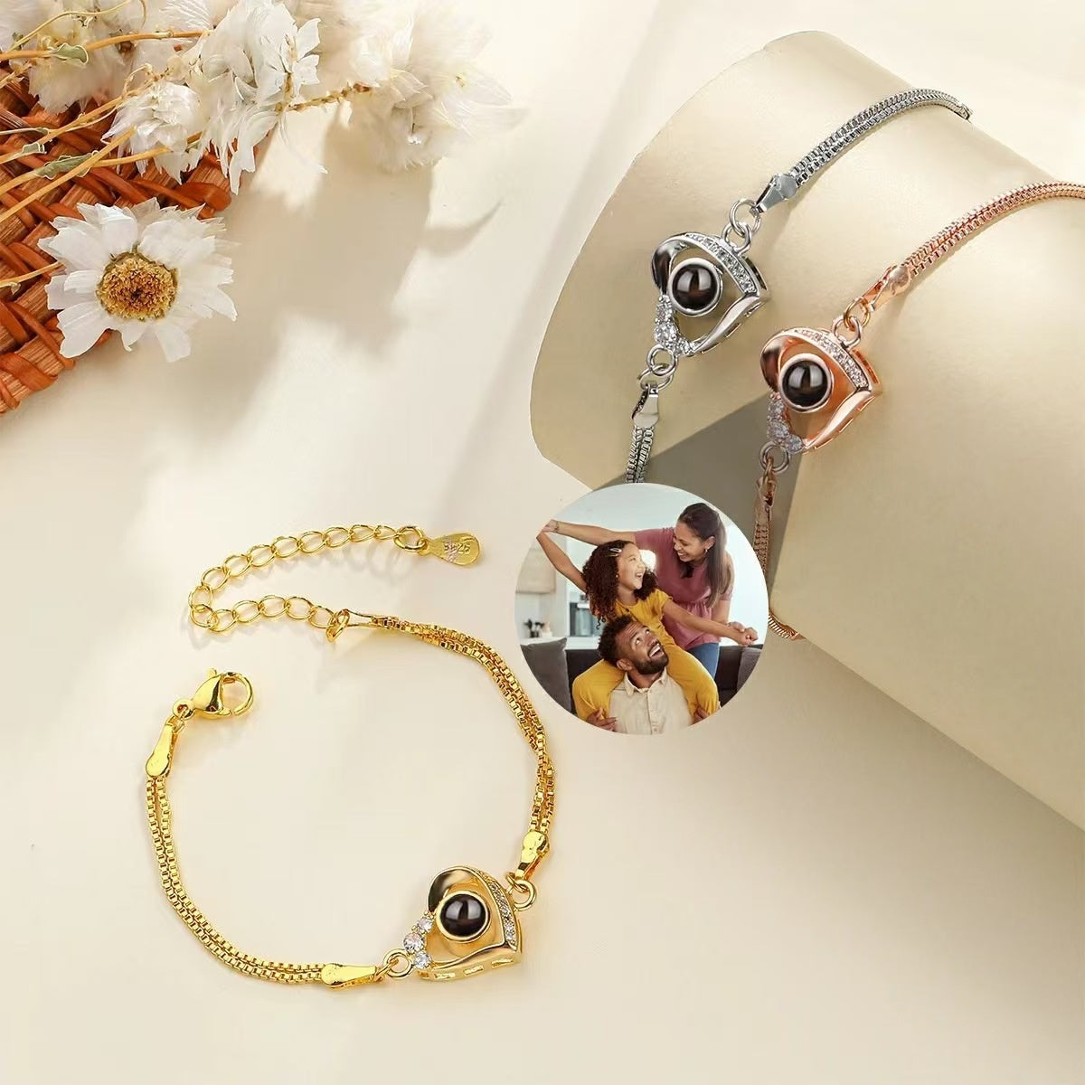 Pulsera Corazón de Melocotón de Lujo de Entrada de Temperamento a Juego con Doble Capa
