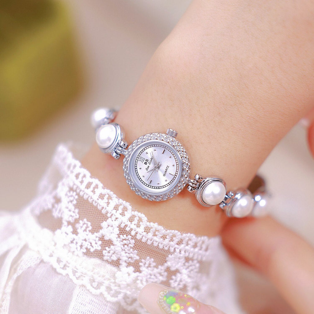 Reloj de pulsera de perlas BS New Light Luxury para mujer