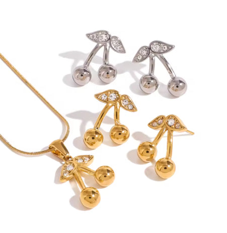 Edelstahl Kirschkette Süße Ohrringe Ornament Damen