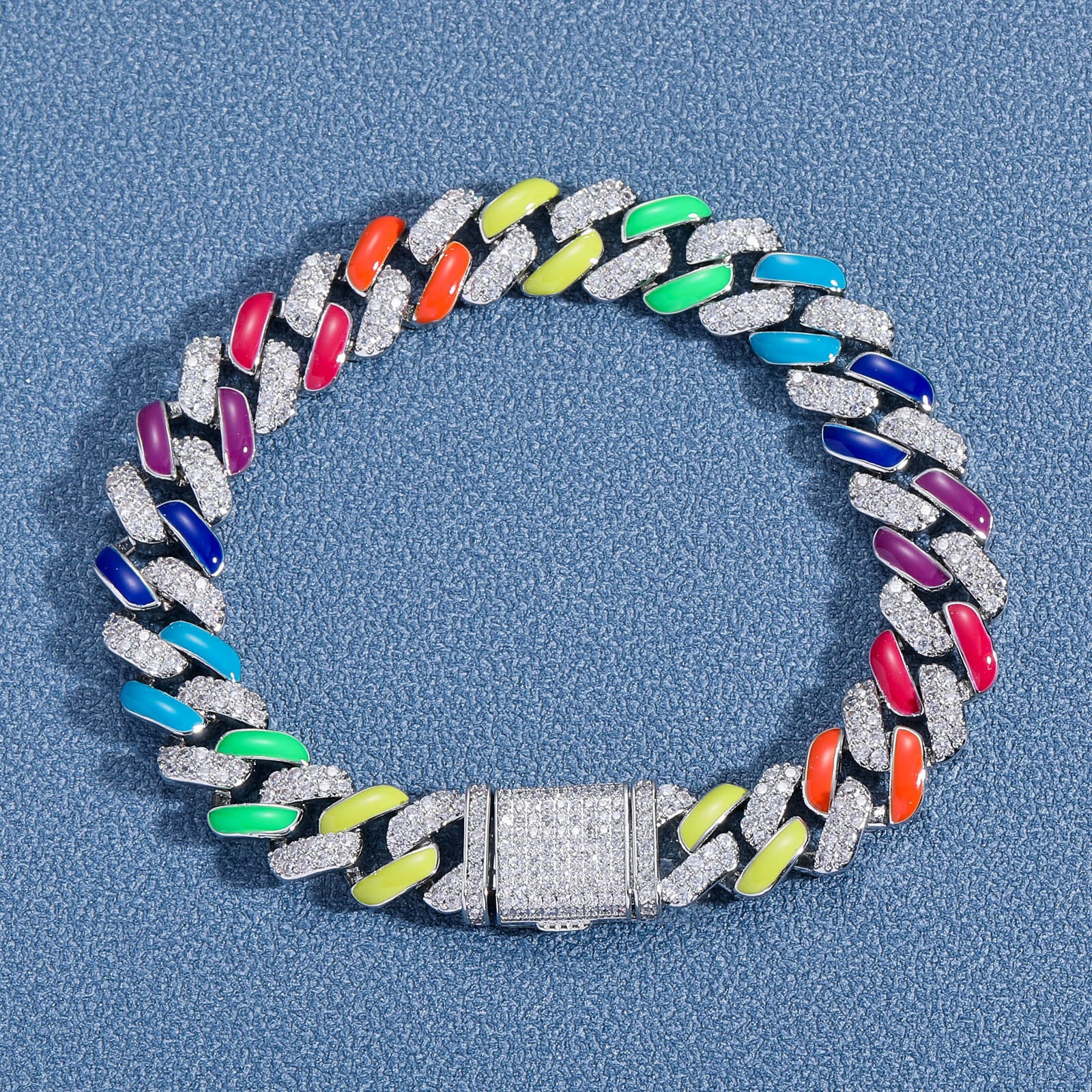 Necklace Colorful Cuban Chain Rainbow Zircon For Men And Women