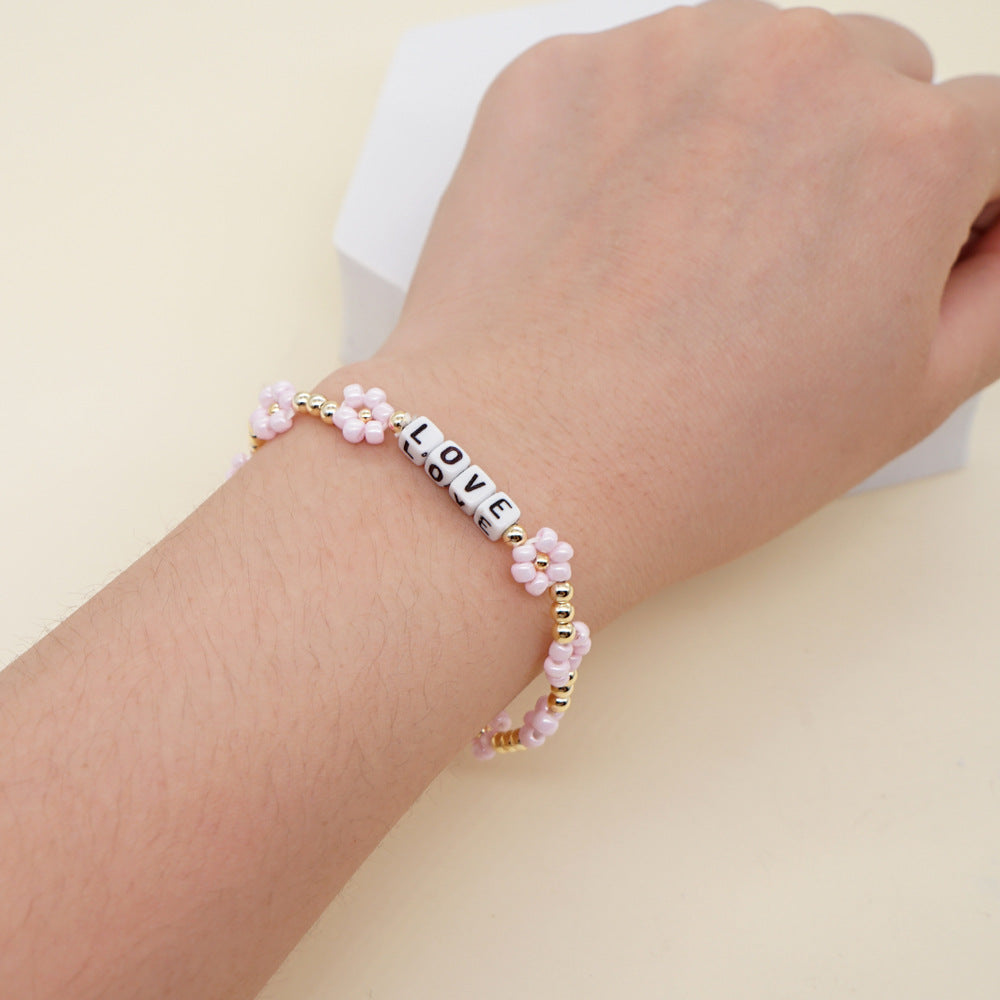 English Letter LOVE Small Rice-shaped Beads Bracelet