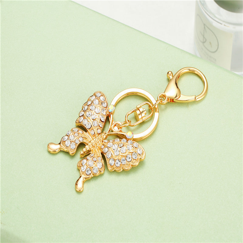 Llavero con colgante de bolso de moda con diamantes