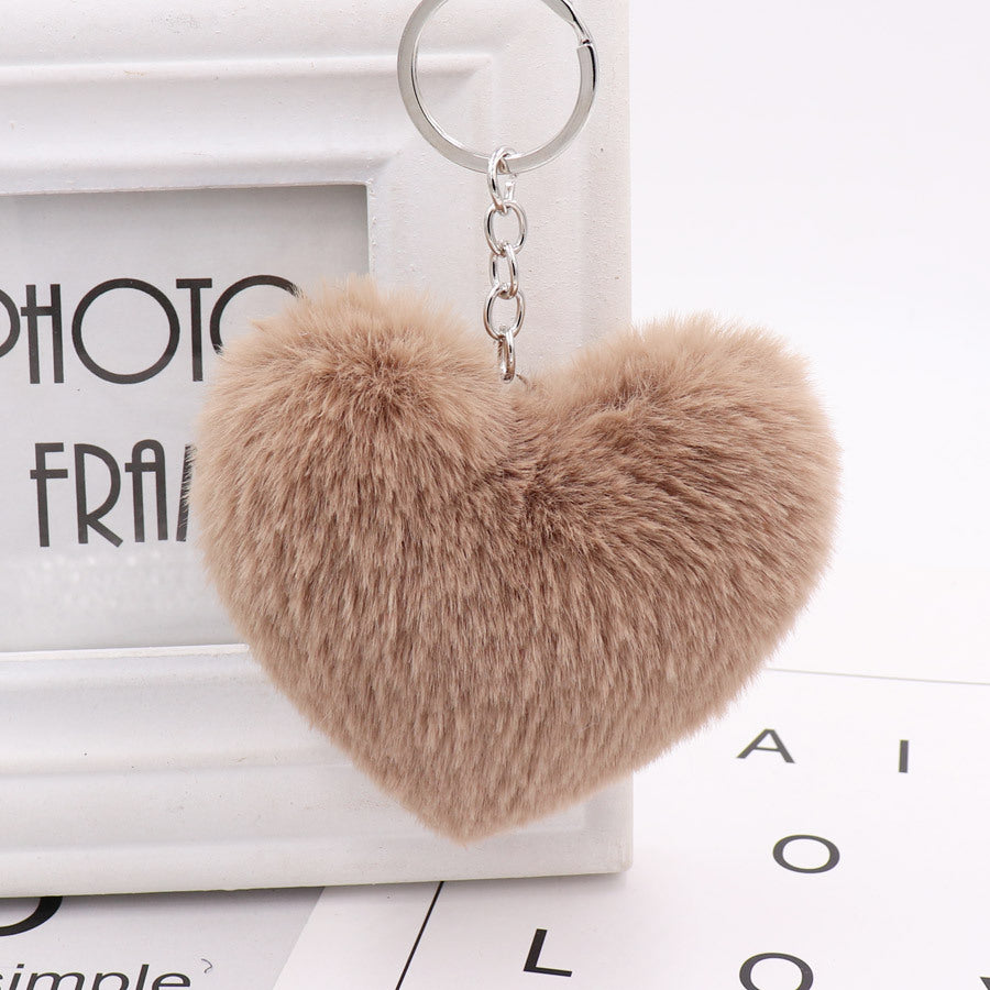 Llavero con pompón en forma de corazón, conejo Rex, de peluche, colgante para coche