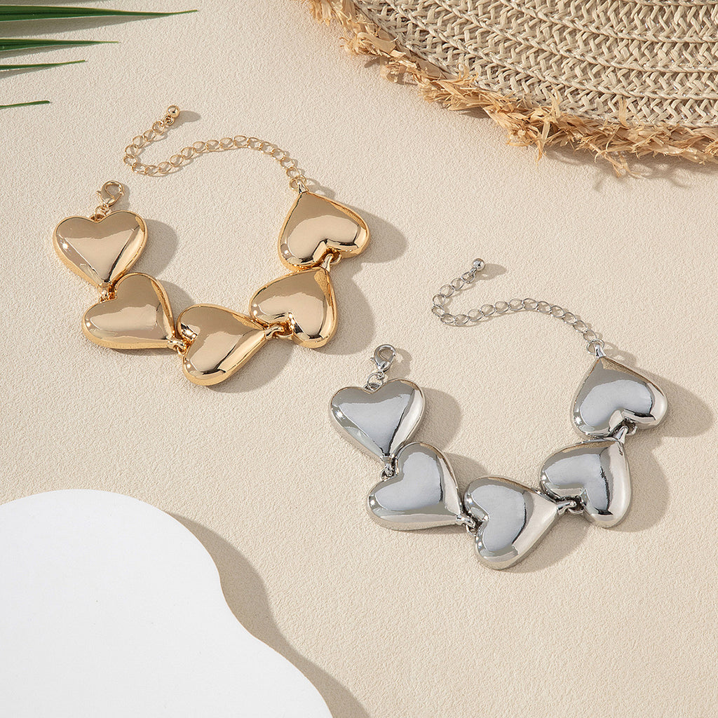 Exaggerated Glossy Metal Heart Bracelet Temperament Women's