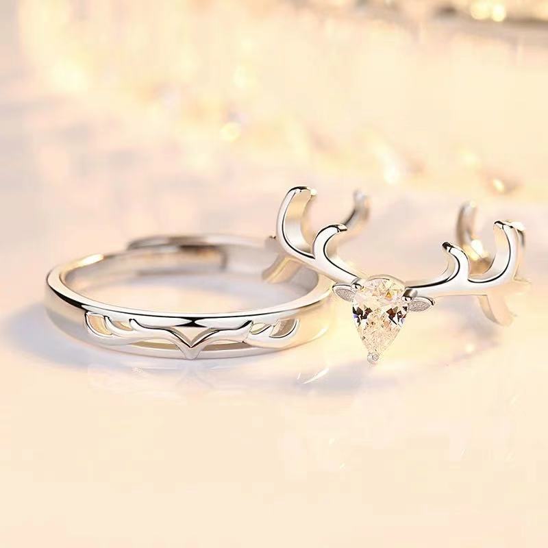 Silver Plated Couple Rings A Pair Of European And American Diamond Rings