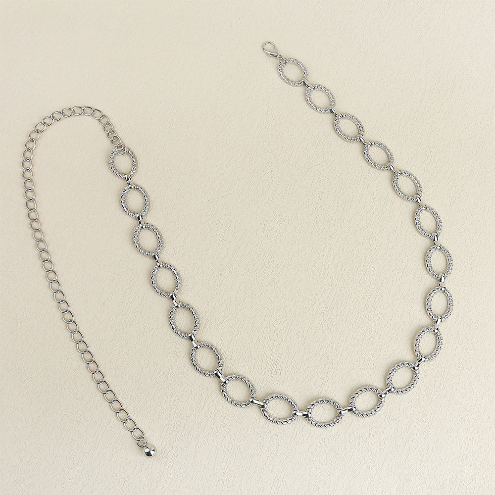 Cadena de cintura para mujer, sentido superior, círculo ondulado, cadena de metal con jeans, todos los accesorios de moda