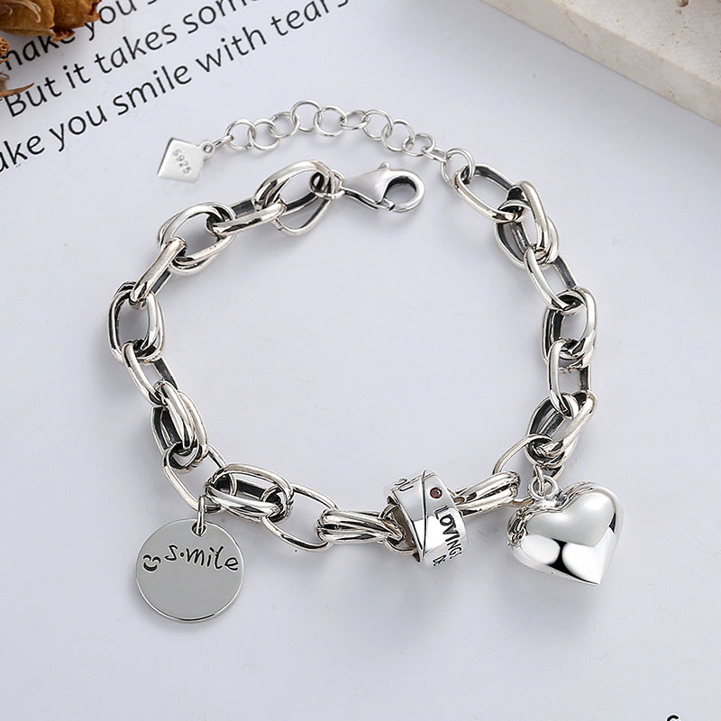 Retro Distressed Three-dimensional Heart Bracelet