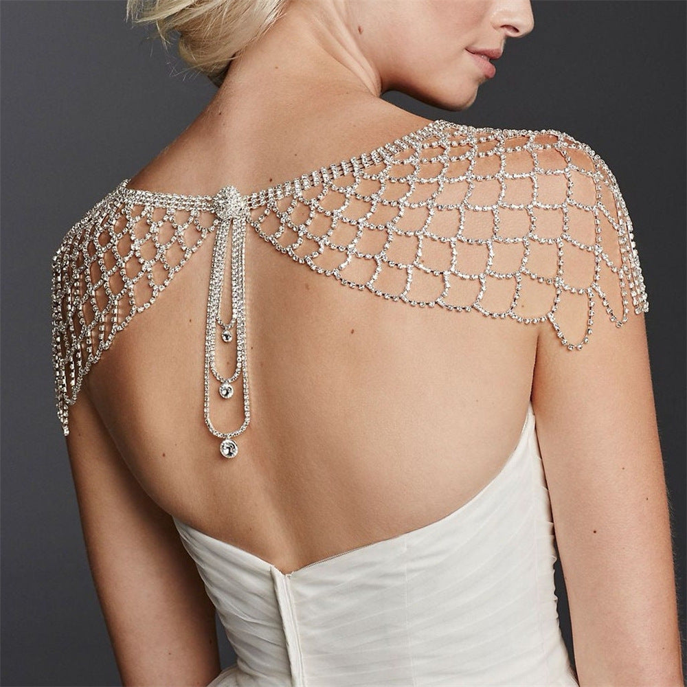 Moda Diamantes de imitación Malla Hueco Borla Larga Colgante Cadena de Hombro Boda Nupcial Vestido de Noche Mantón de Cristal