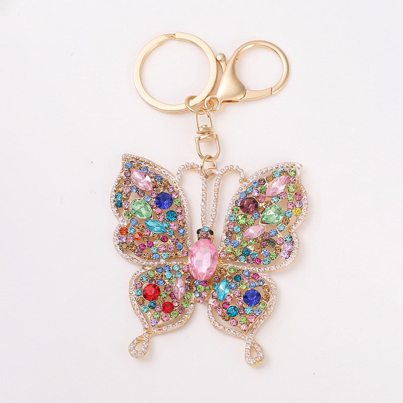 Llavero de mariposa de metal con diamantes de imitación, colgante pequeño