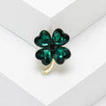Broche de trébol de cuatro hojas con diamantes de imitación en forma de corazón, sencillo y compacto, a la moda
