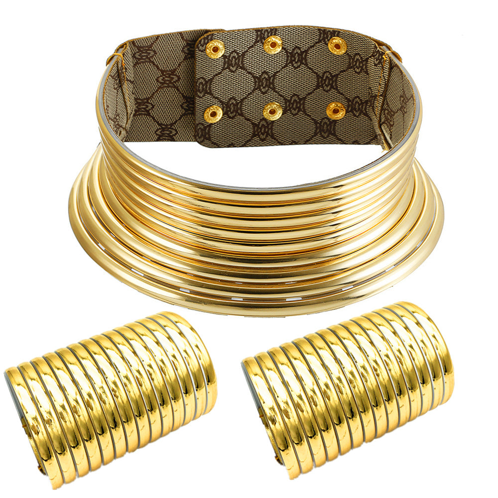 Juego de collar y pulsera tribal africano exagerado