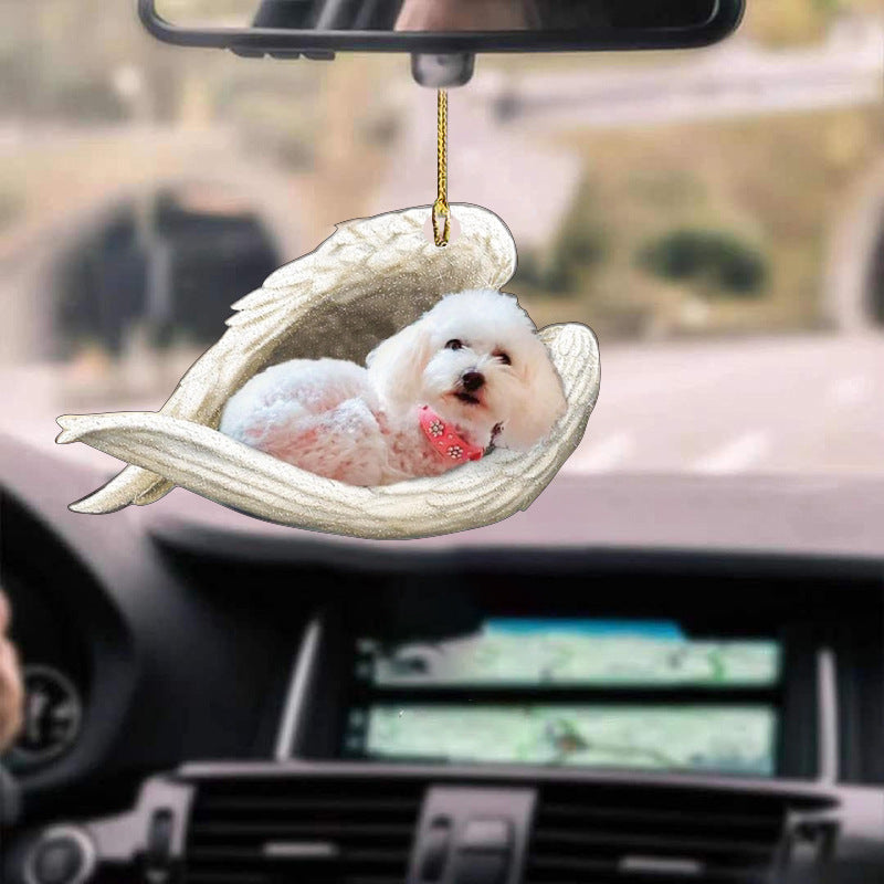 Colgante de coche perro durmiente ángel decoración del hogar acrílico exhibición colgante adornos para puertas