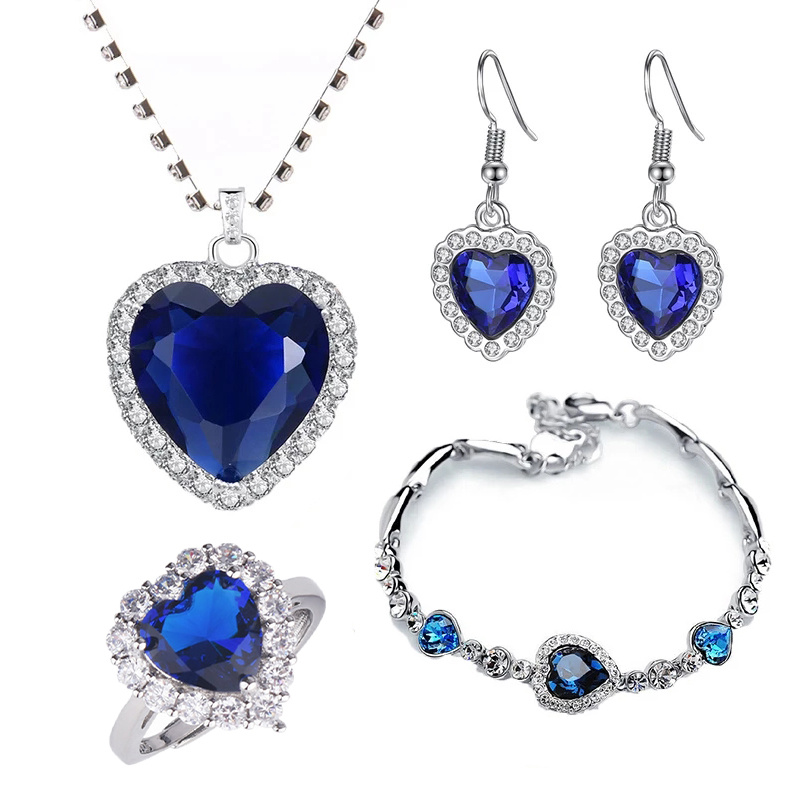 Damen lieben Blue Crystal Zirkon Schmuckset