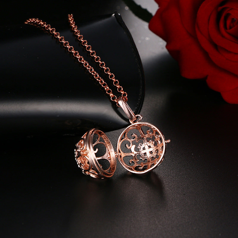 Collar hueco de aromaterapia con jaula de circonita, difusor de aceites esenciales, caja de perfume, accesorios antiguos para ropa tradicional Han