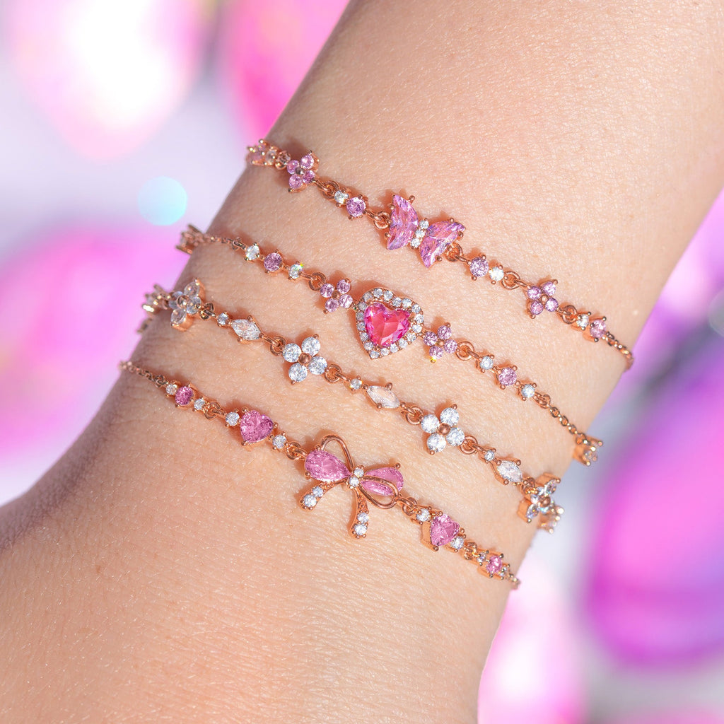 Pulsera de cadena con diamantes de imitación de corazón de lazo dulce Y2K Ins para el Día de San Valentín