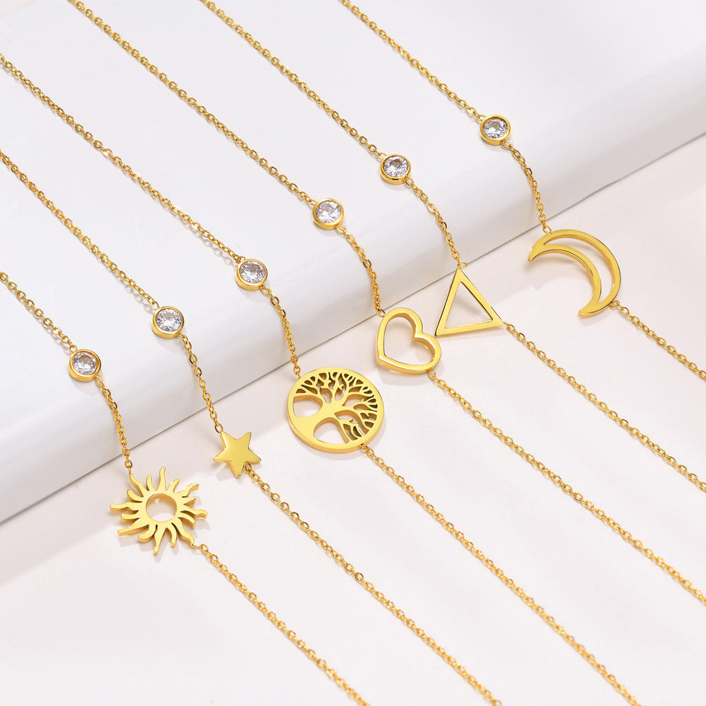Simple Stainless Steel Thin Bracelet White Zircon Sun Moon And Star