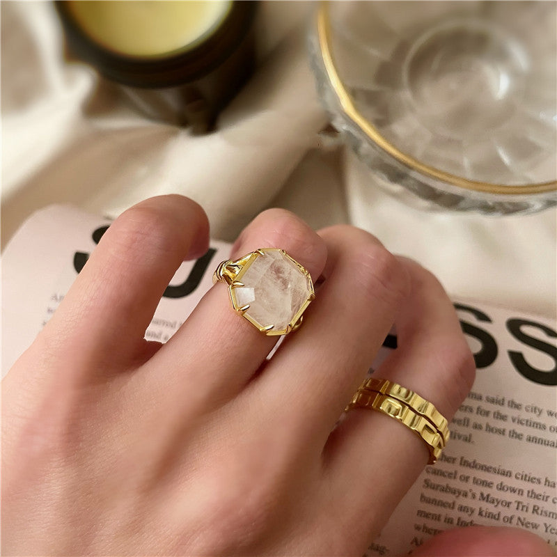 Geometrischer quadratischer Naturkristall 925 Sterling Silber verstellbarer Ring