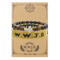Pulsera con letras WWJD y dije de cruz turquesa