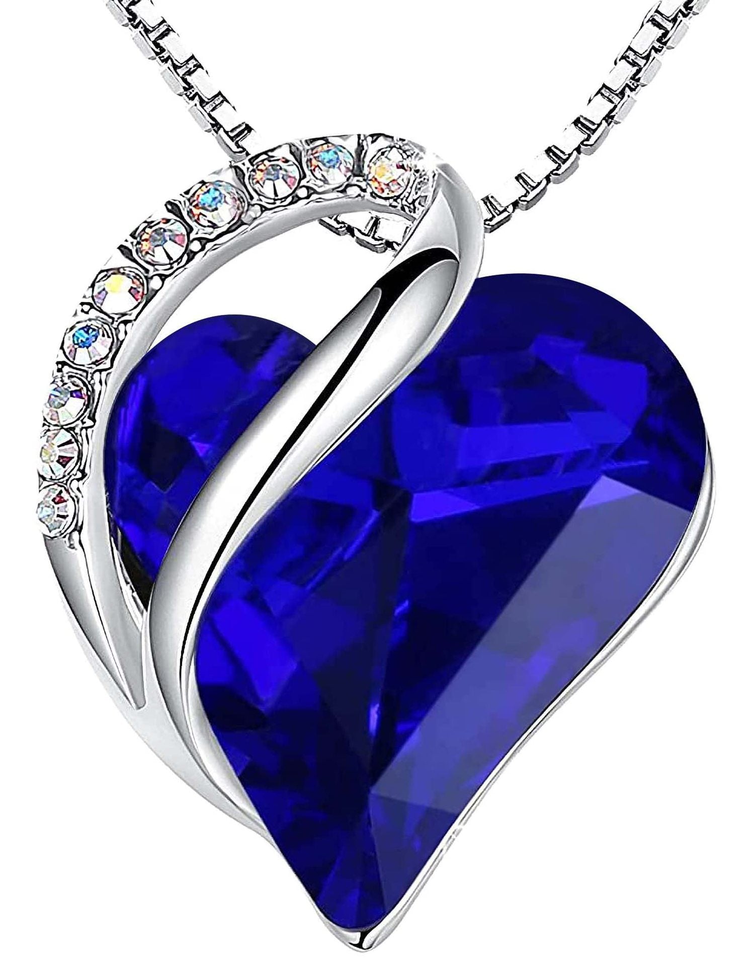 Sterling Silver Geometric Heart Shape Colorful Crystal Pendant Necklace For Women